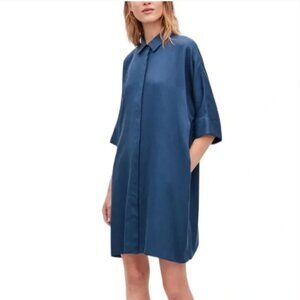 COS blue oversized short sleeve button up shirt dress